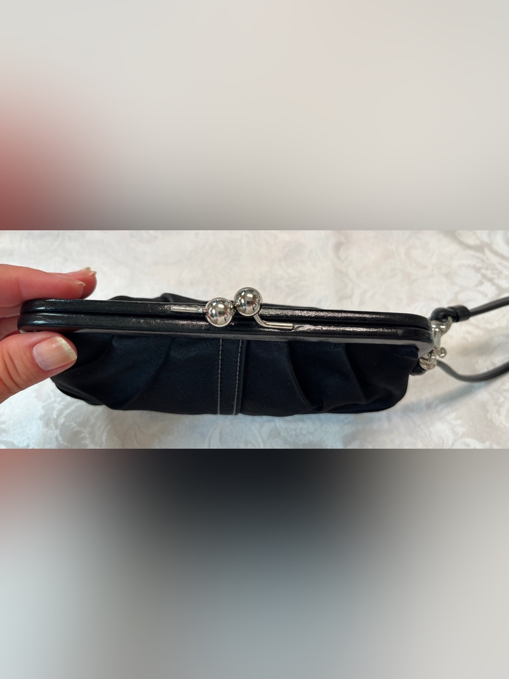 Coach Soho Kisslock Black Satin Clutch with Swarovski Crystal Studded Hangtag - Picture 5 of 13